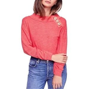 Free People We The Free Pink Side Button Long Sleeve Shirt oversized beach XS